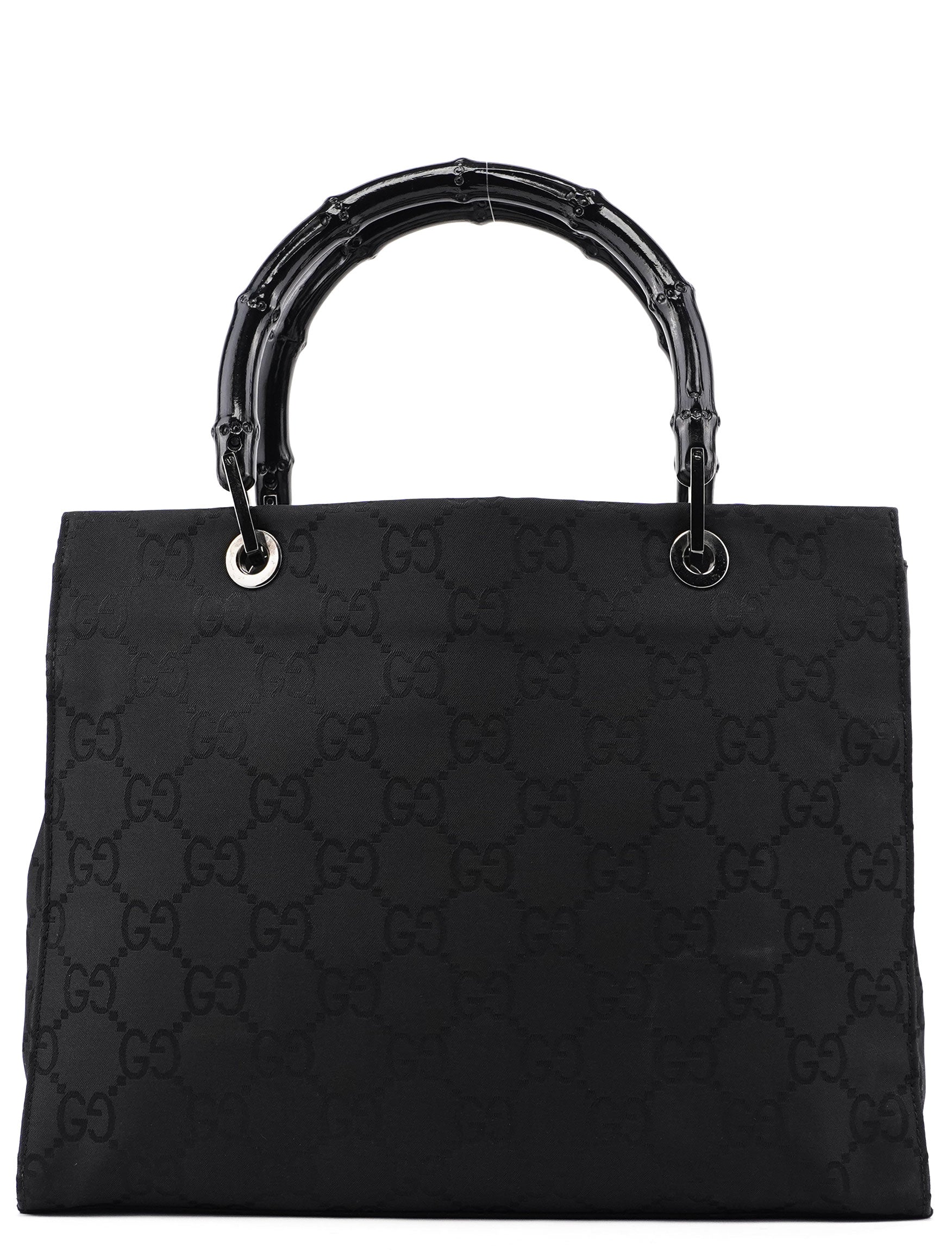 Gucci 002 1016 Black GG Bamboo Tote