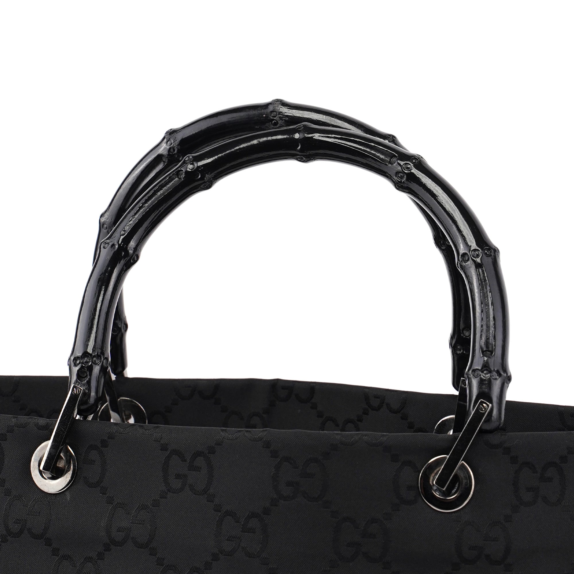 Gucci 002 1016 Black GG Bamboo Tote