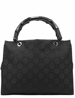Gucci 002 1016 Black GG Bamboo Tote Bag