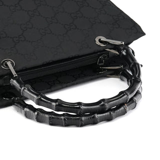 Gucci 002 1016 Black GG Bamboo Tote Bag
