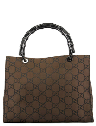 Gucci 002 1016 Brown GG Bamboo Tote Bag