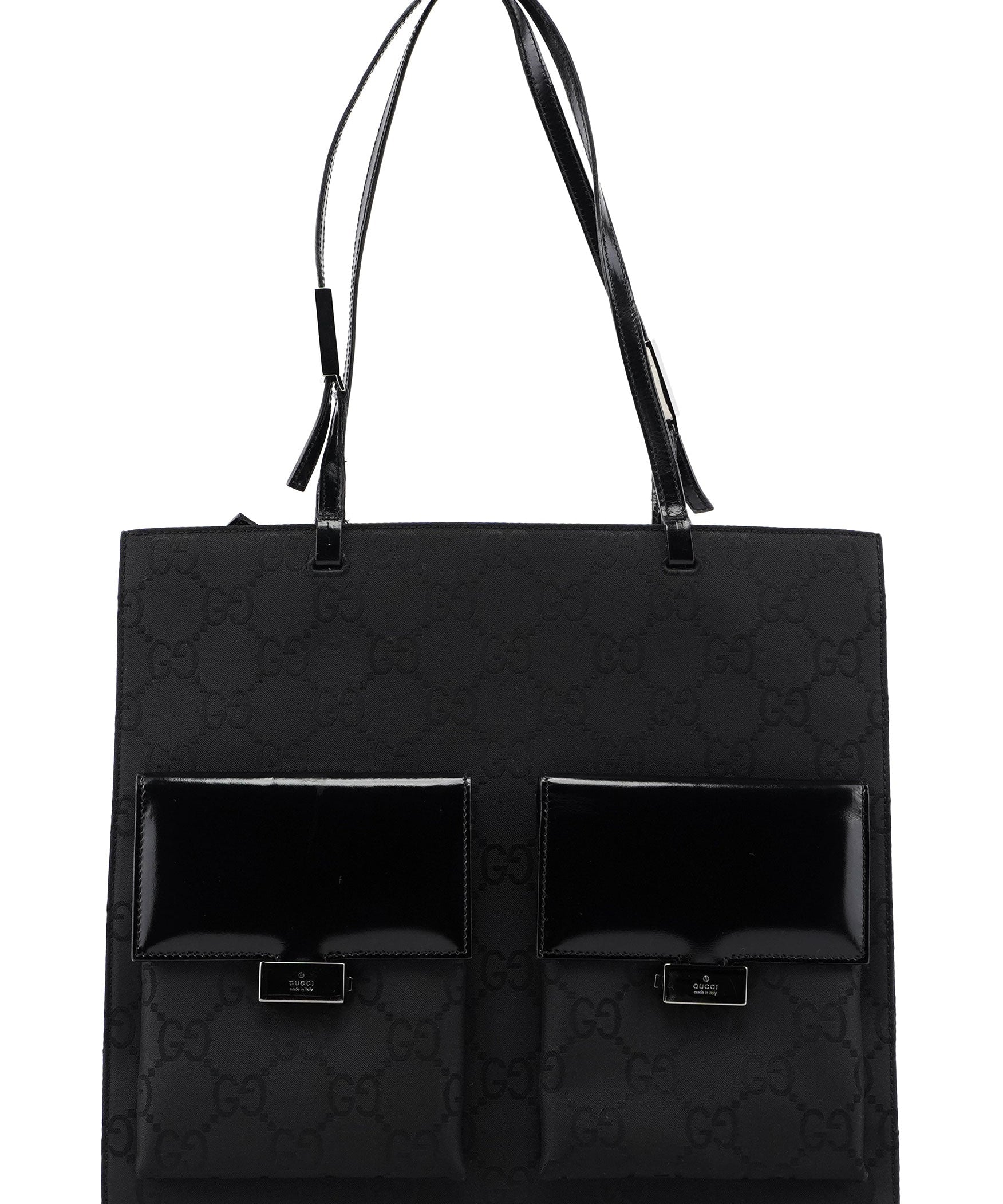 Gucci 002 1021 Black GG Dual Pocket Tote Bag