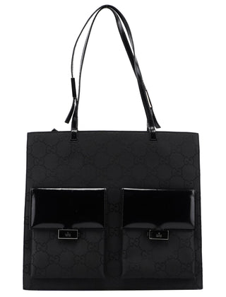 Gucci 002 1021 Black GG Dual Pocket Tote Bag