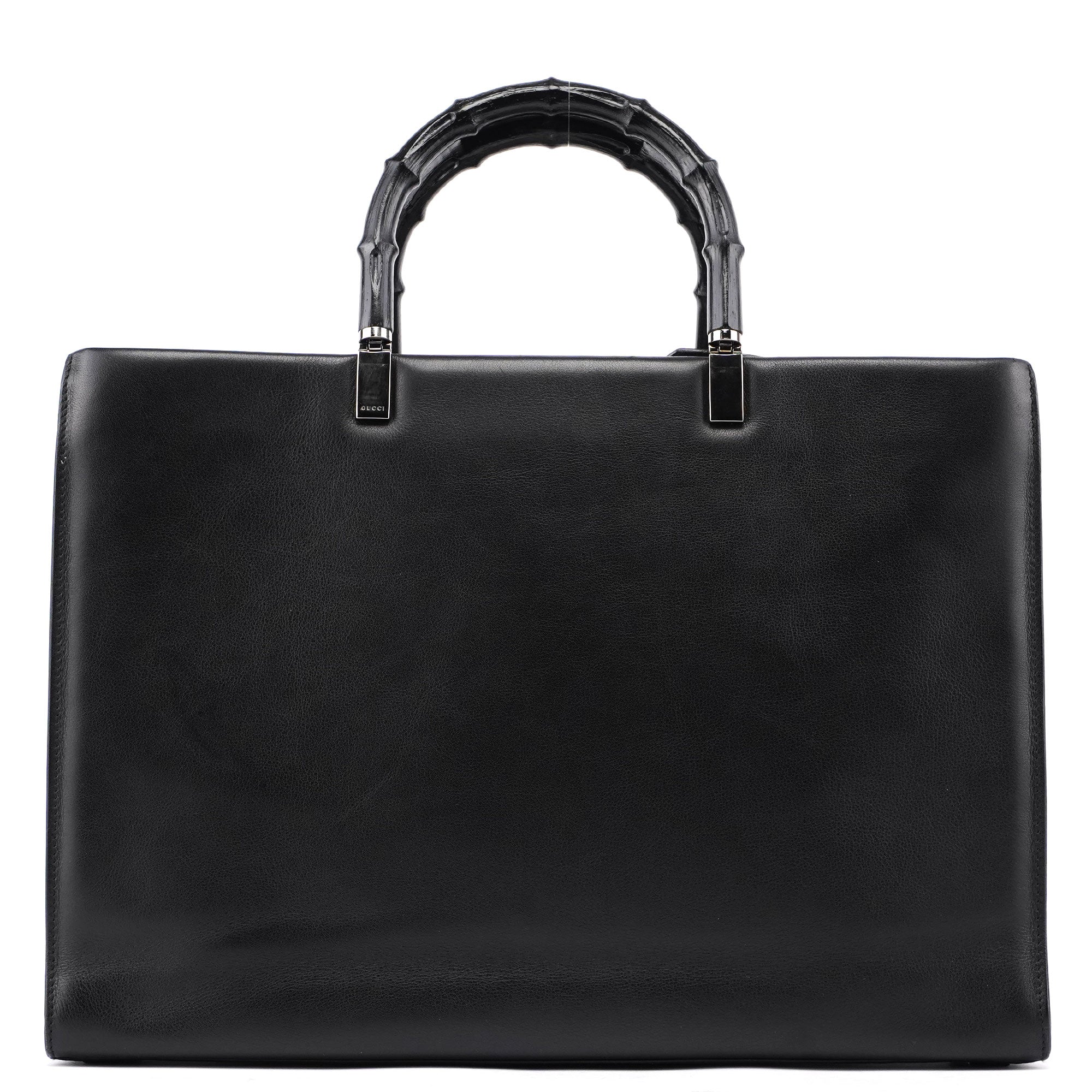 Gucci 002 1033 Black Leather Bamboo 2-Way Tote Bag