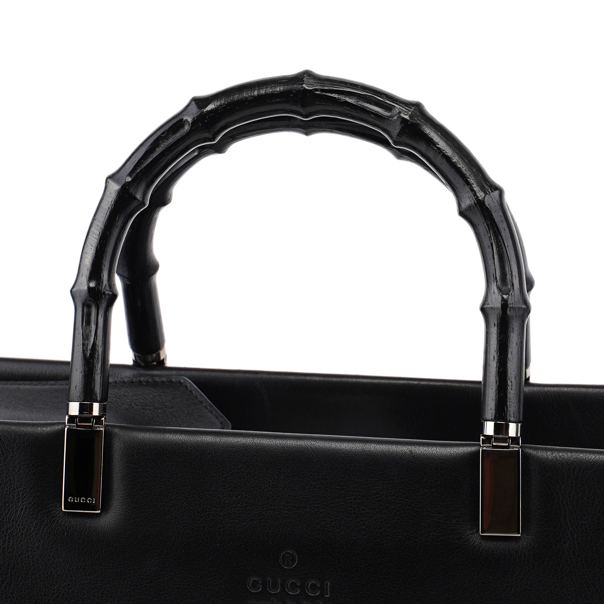 Gucci 002 1033 Black Leather Bamboo 2-Way Tote Bag