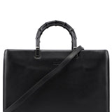 Gucci 002 1033 Black Leather Bamboo 2-Way Tote Bag