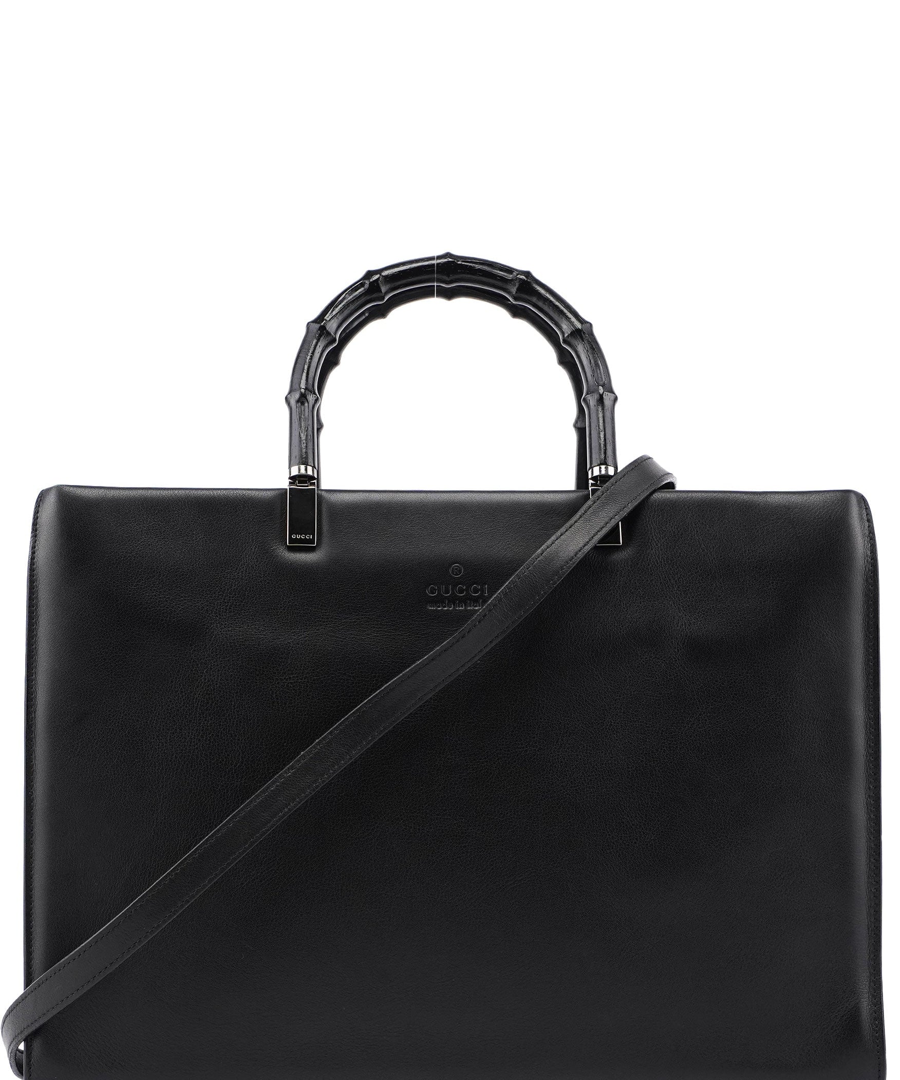 Gucci 002 1033 Black Leather Bamboo 2-Way Tote Bag
