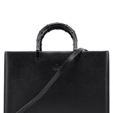 Gucci 002 1034 Black Leather Bamboo 2-Way Tote Bag