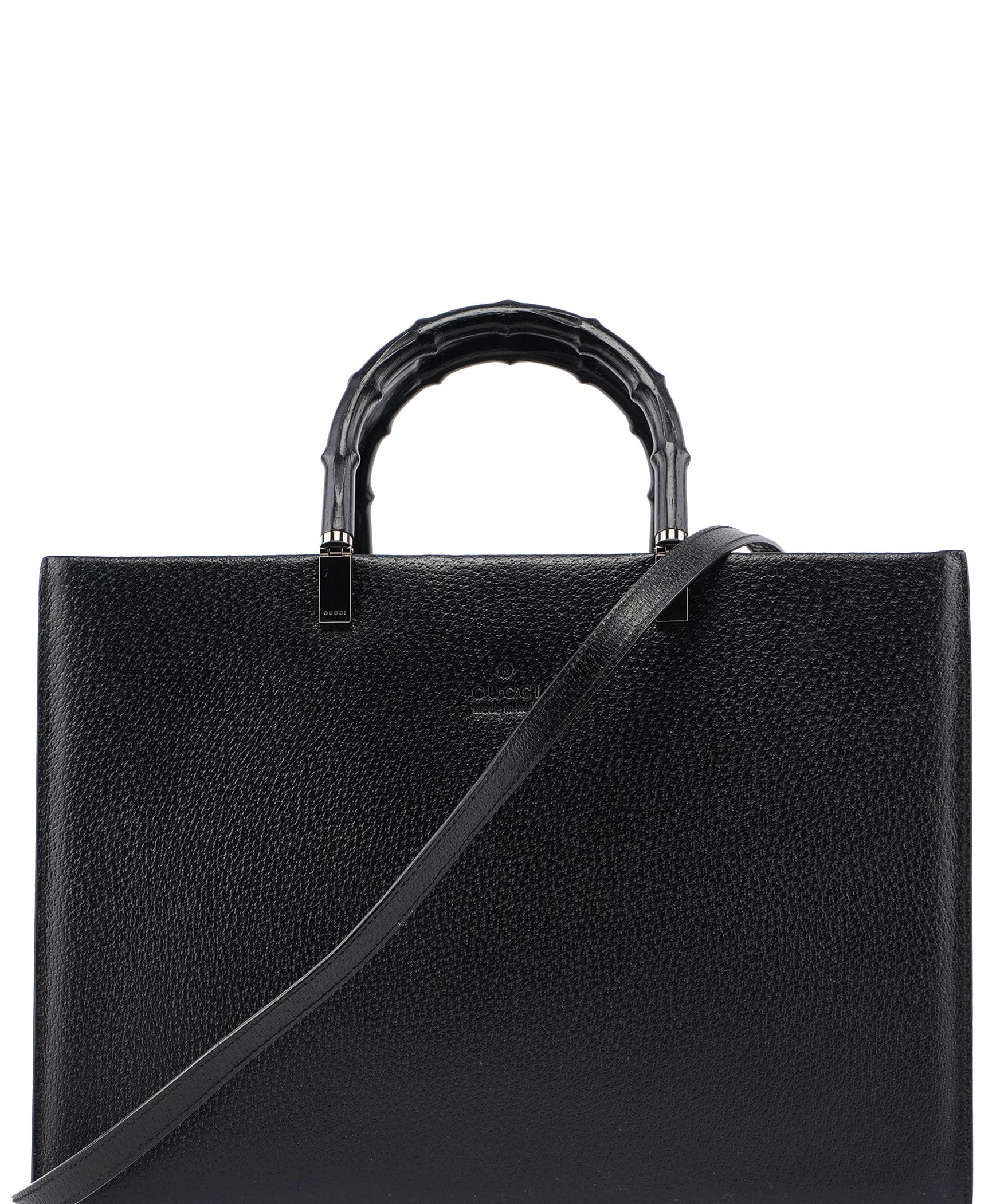 Gucci 002 1034 Black Leather Bamboo 2-Way Tote Bag