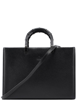 Gucci 002 1034 Black Leather Bamboo 2-Way Tote Bag