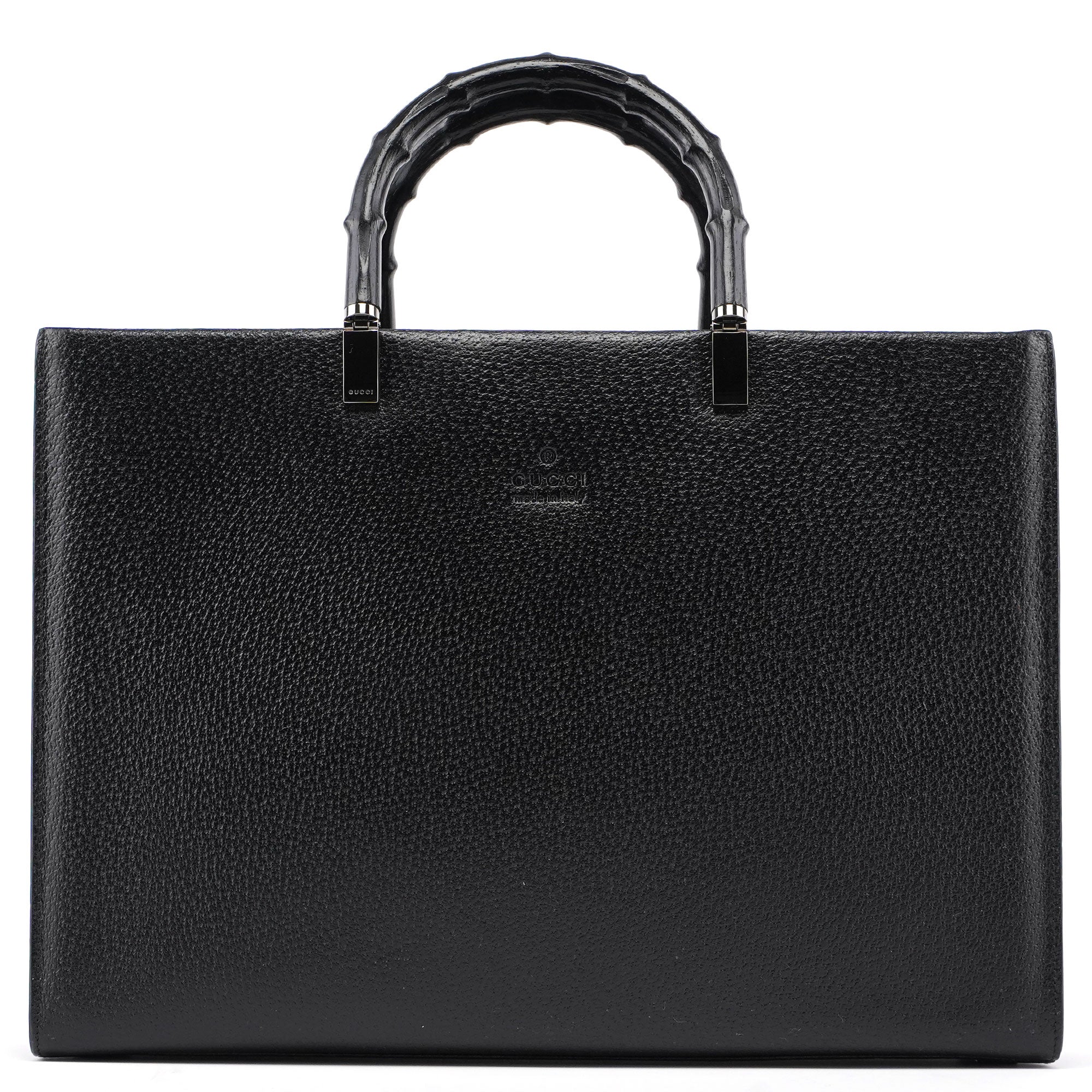 Gucci 002 1034 Black Leather Bamboo 2-Way Tote Bag