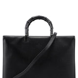 Gucci 002 1034 Black Leather Bamboo 2-Way Tote Bag