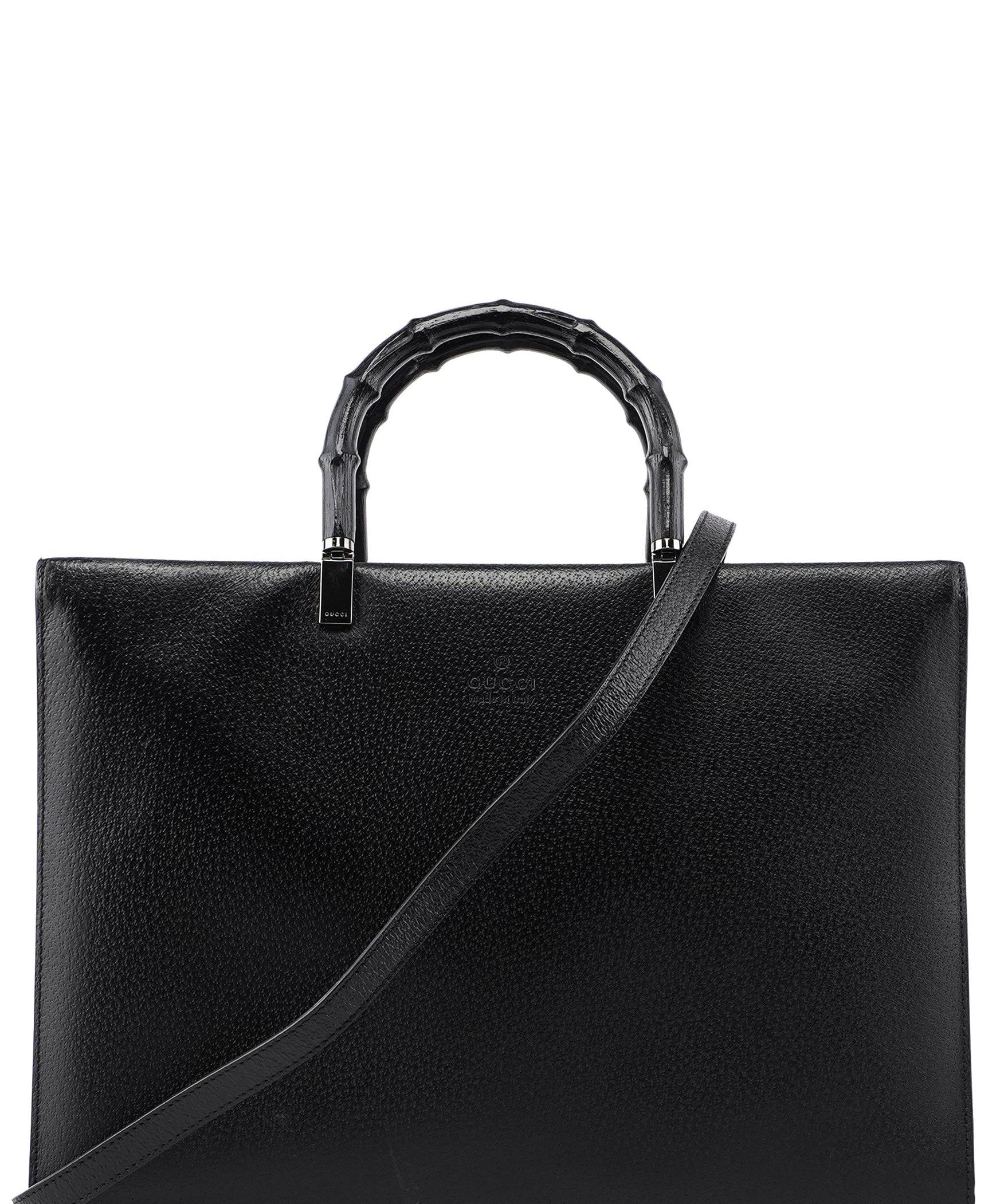 Gucci 002 1034 Black Leather Bamboo 2-Way Tote Bag