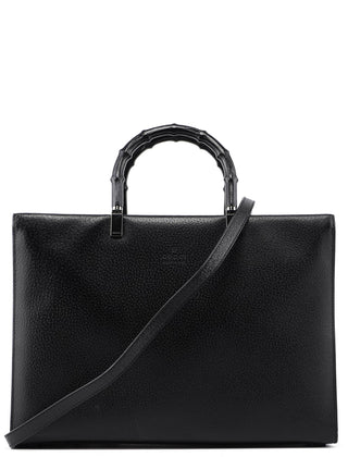 Gucci 002 1034 Black Leather Bamboo 2-Way Tote Bag