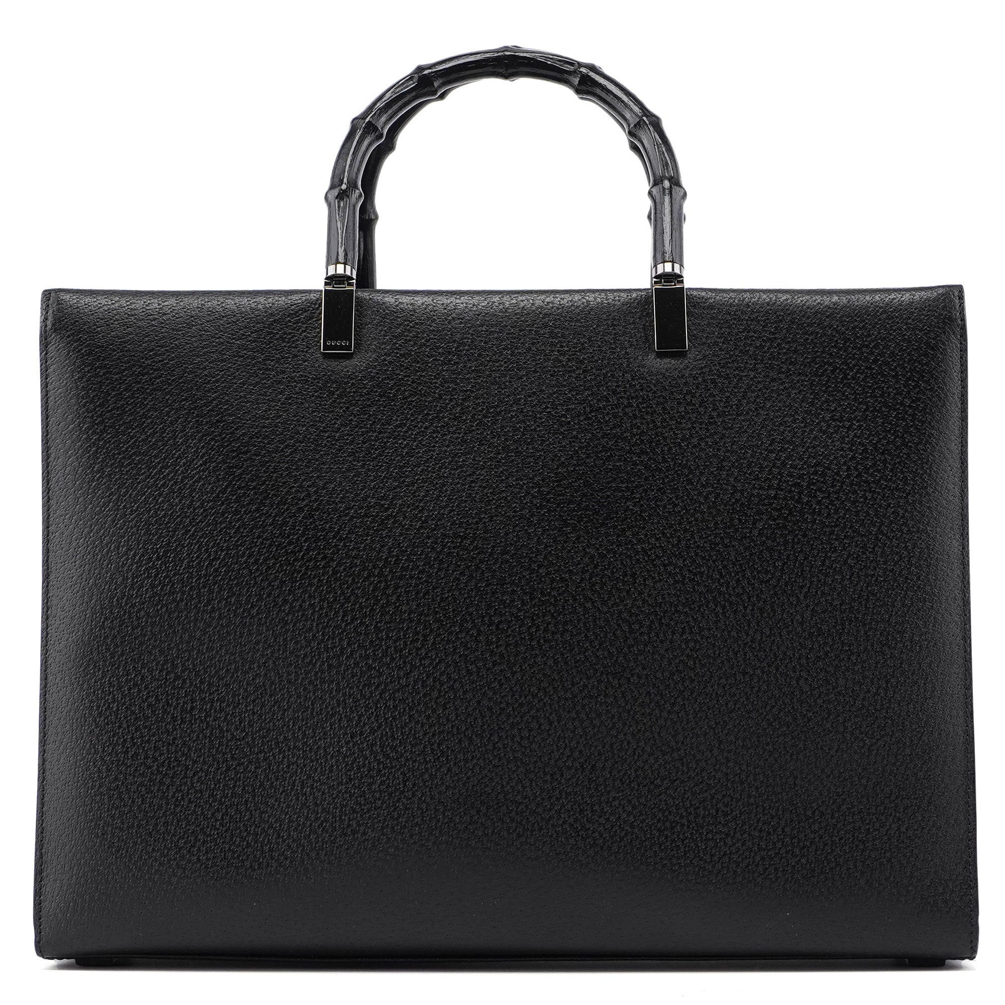 Gucci 002 1034 Black Leather Bamboo 2-Way Tote Bag