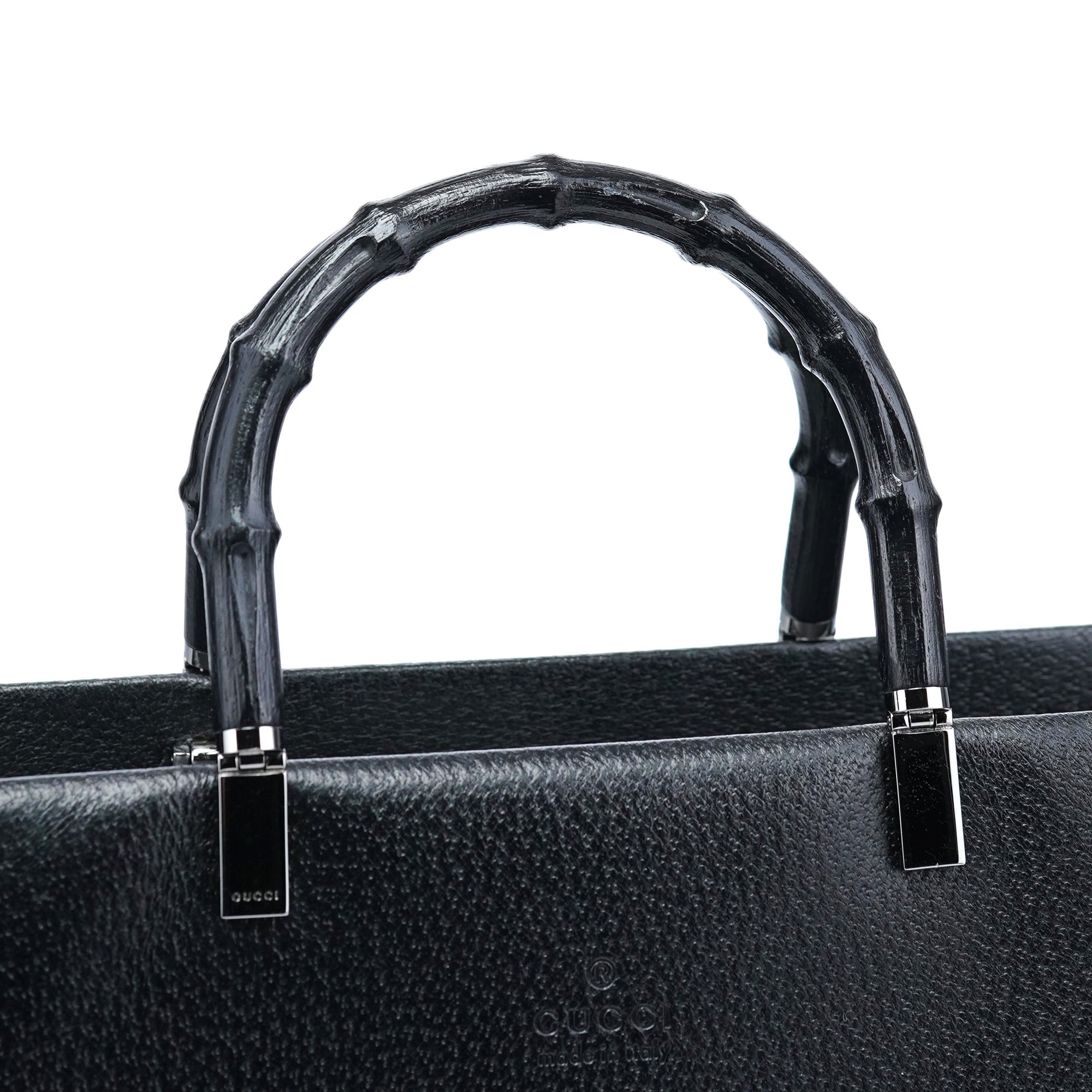 Gucci 002 1034 Black Leather Bamboo 2-Way Tote Bag