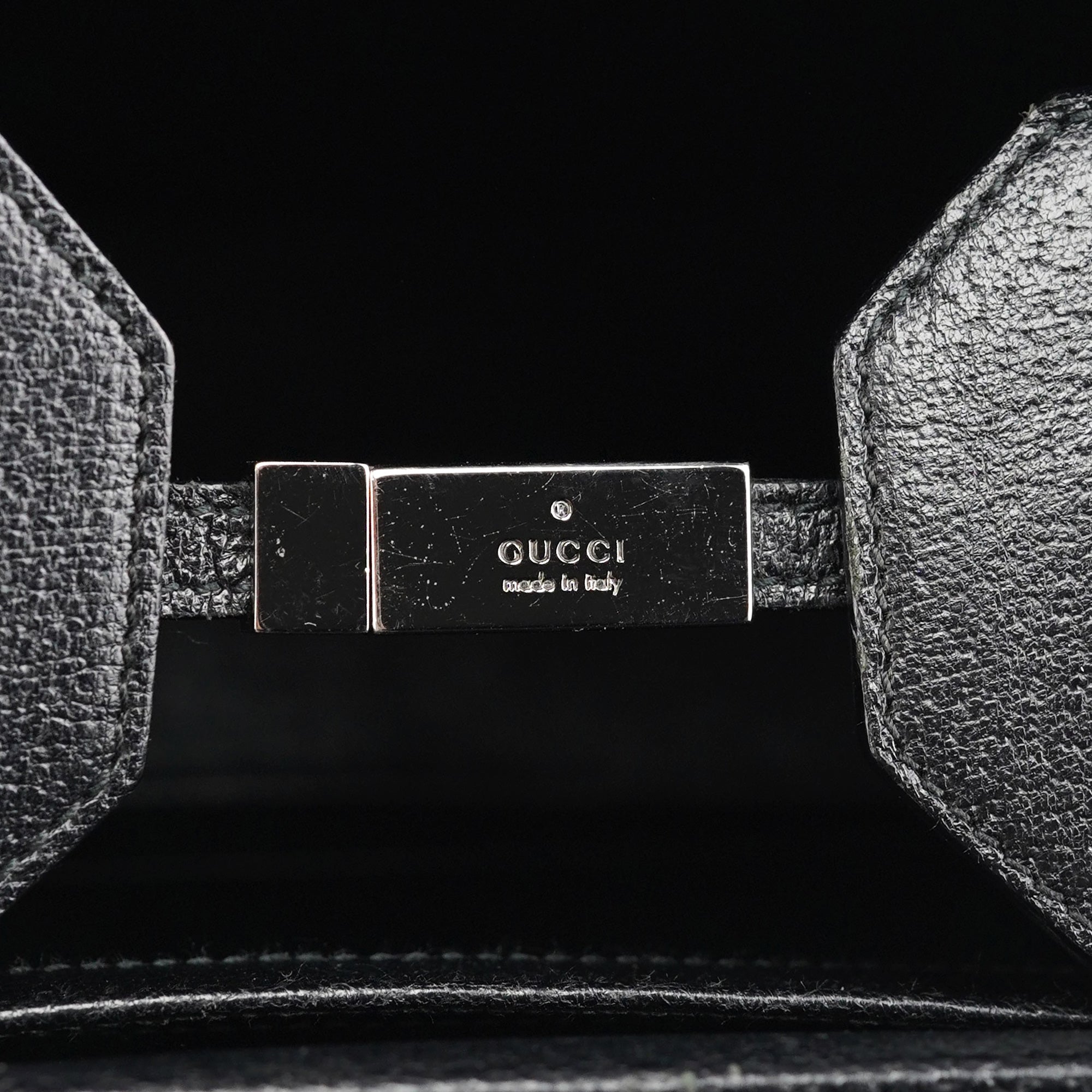 Gucci 002 1034 Black Leather Bamboo Tote Bag