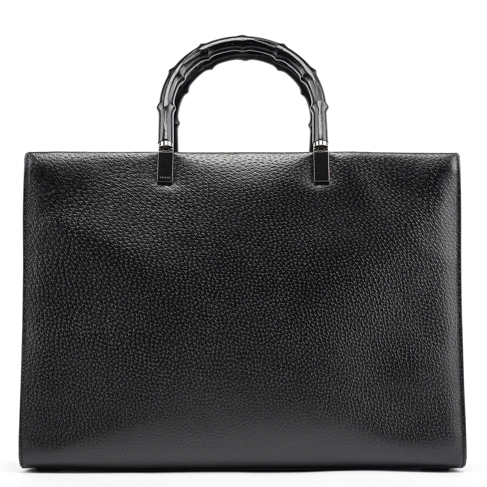 Gucci 002 1034 Black Leather Bamboo Tote Bag