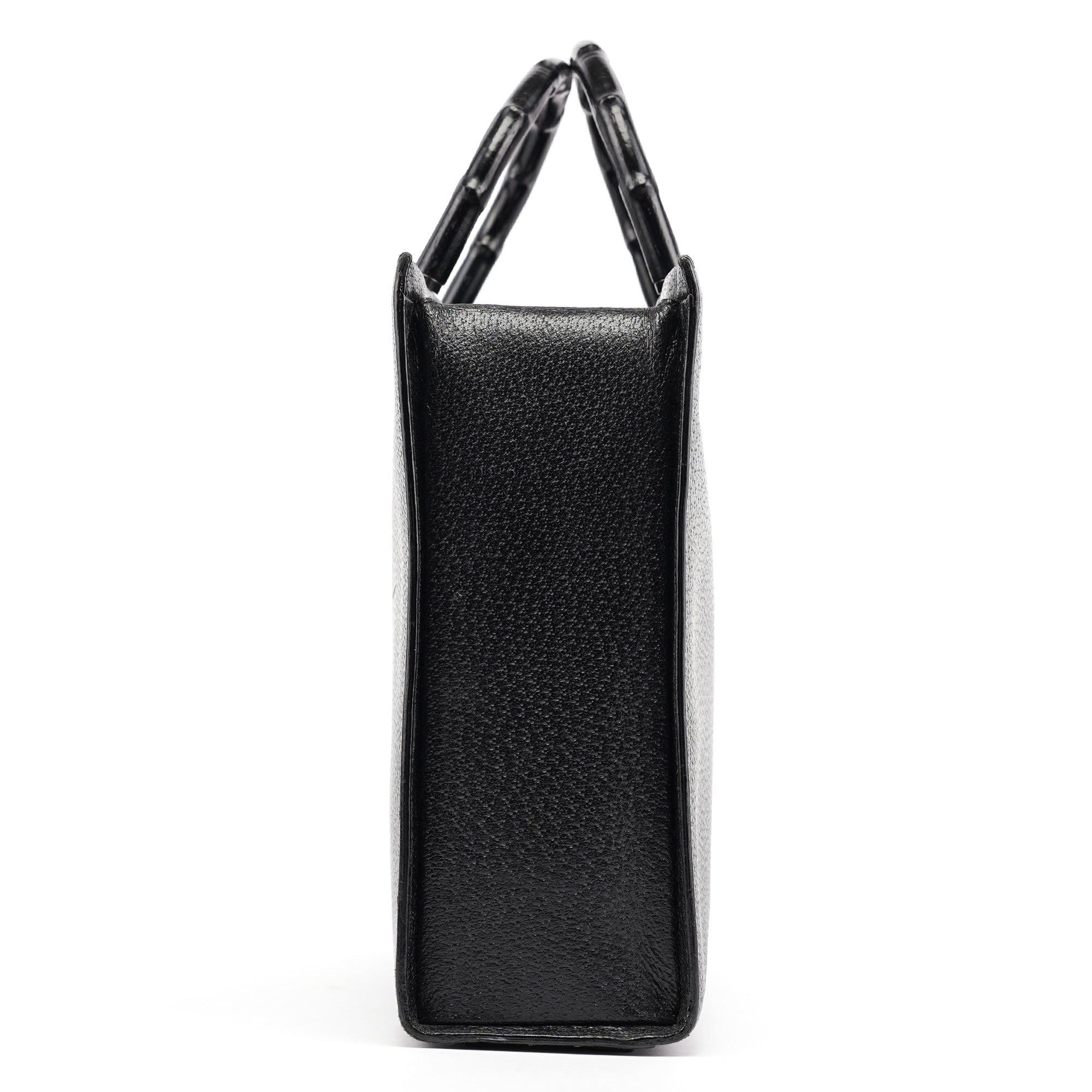 Gucci 002 1034 Black Leather Bamboo Tote Bag