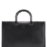 Gucci 002 1034 Black Leather Bamboo Tote Bag