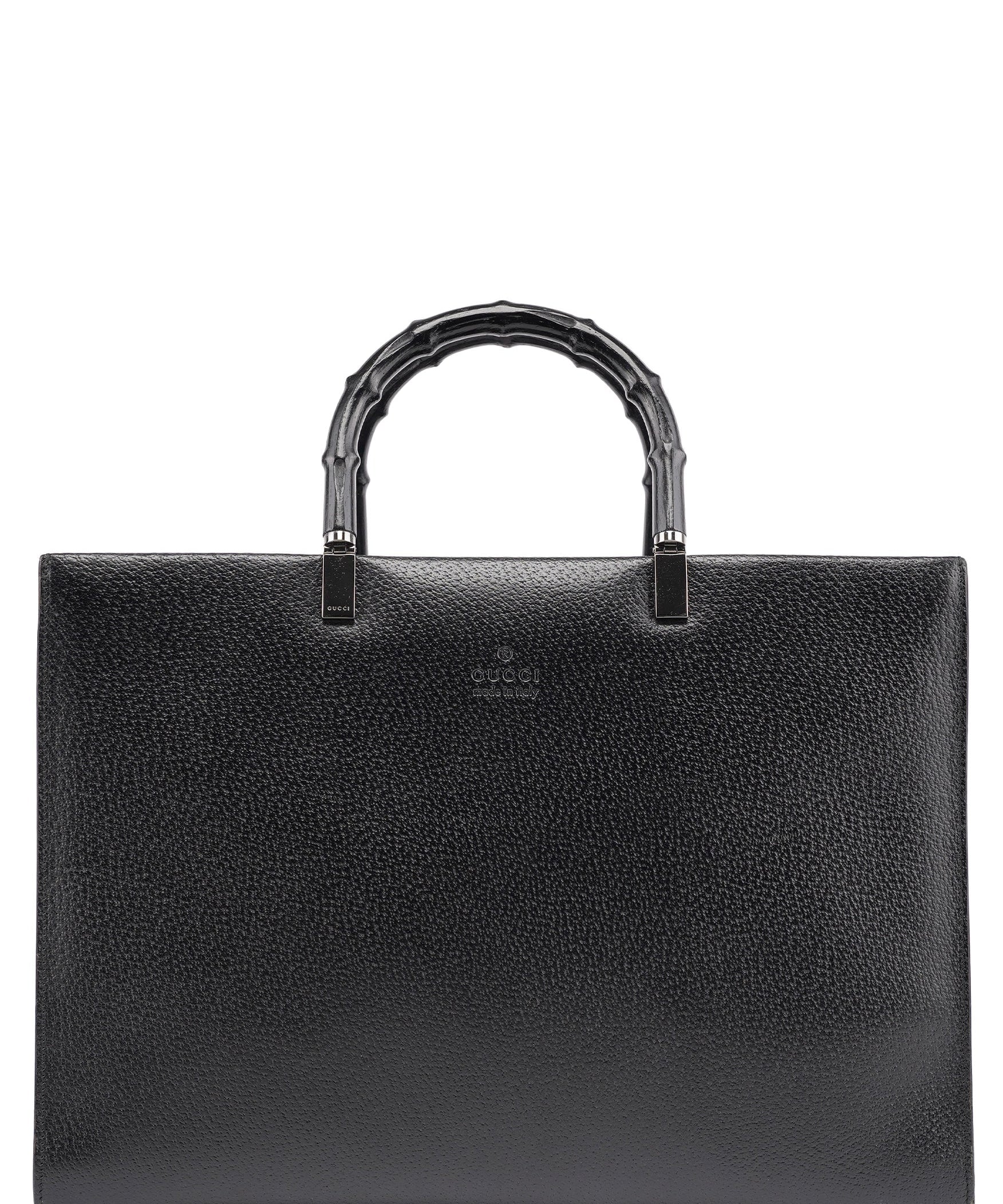 Gucci 002 1034 Black Leather Bamboo Tote Bag