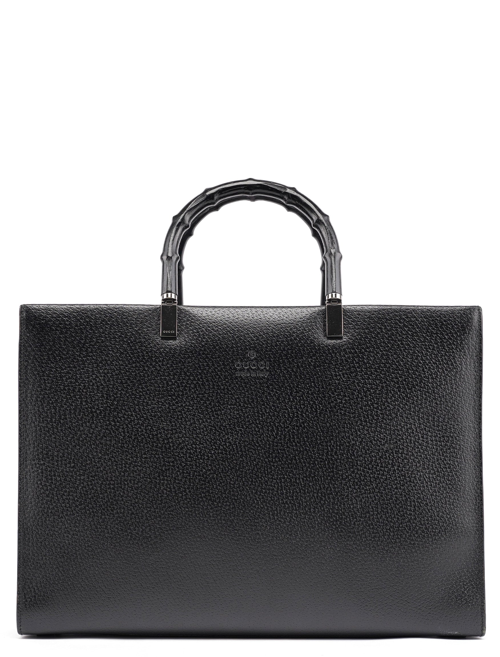 Gucci 002 1034 Black Leather Bamboo Tote Bag
