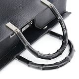 Gucci 002 1034 Black Leather Bamboo Tote Bag
