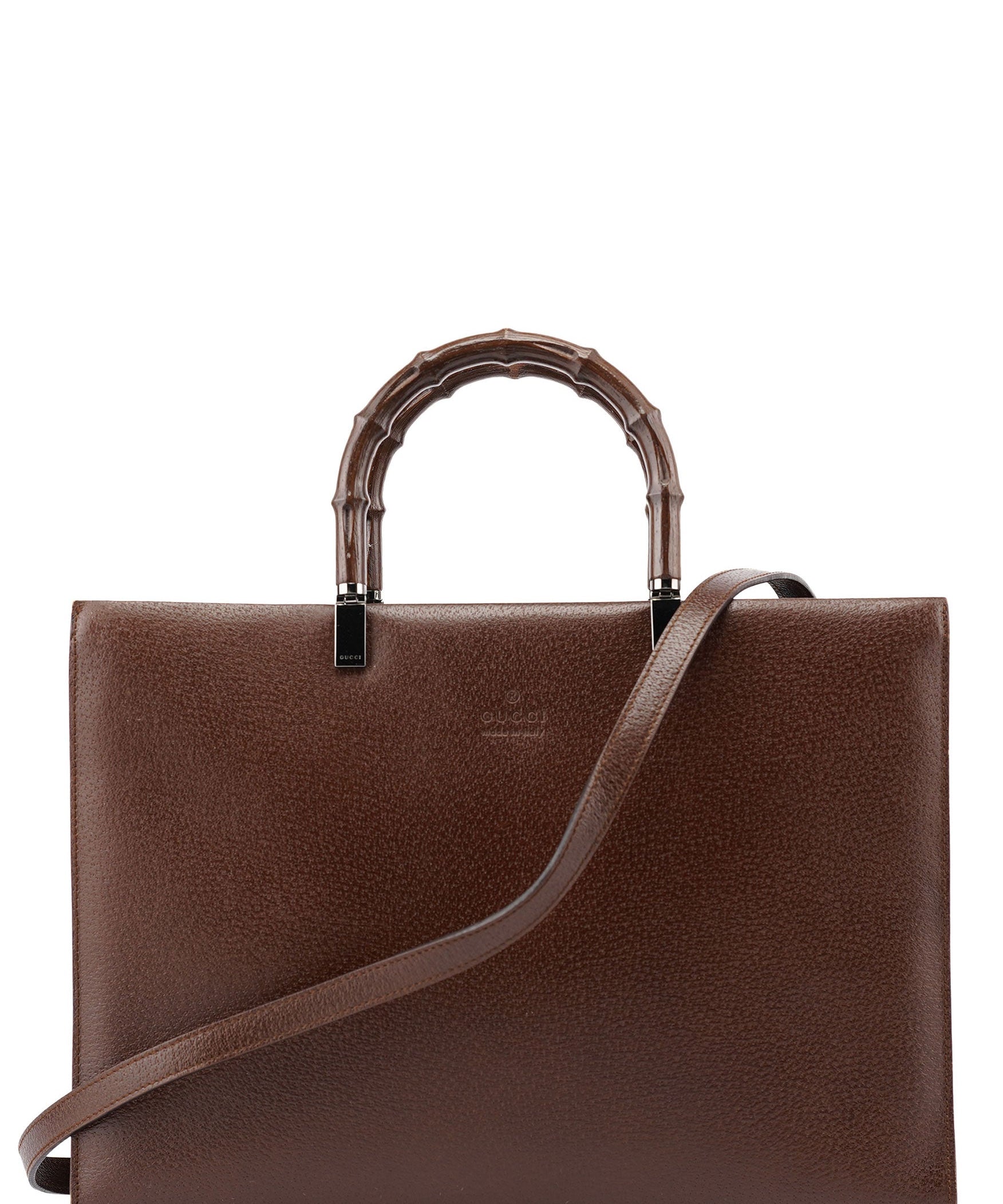 Gucci 002 1034 Brown Leather Bamboo 2-Way Tote Bag