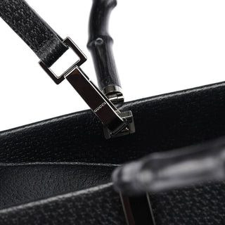 Gucci 002 1035 Black Leather Bamboo 2-Way Tote Bag