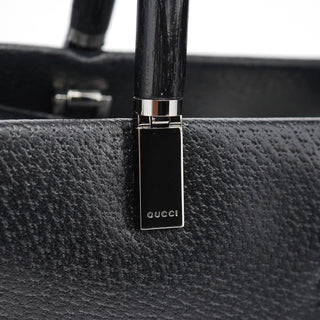 Gucci 002 1035 Black Leather Bamboo 2-Way Tote Bag