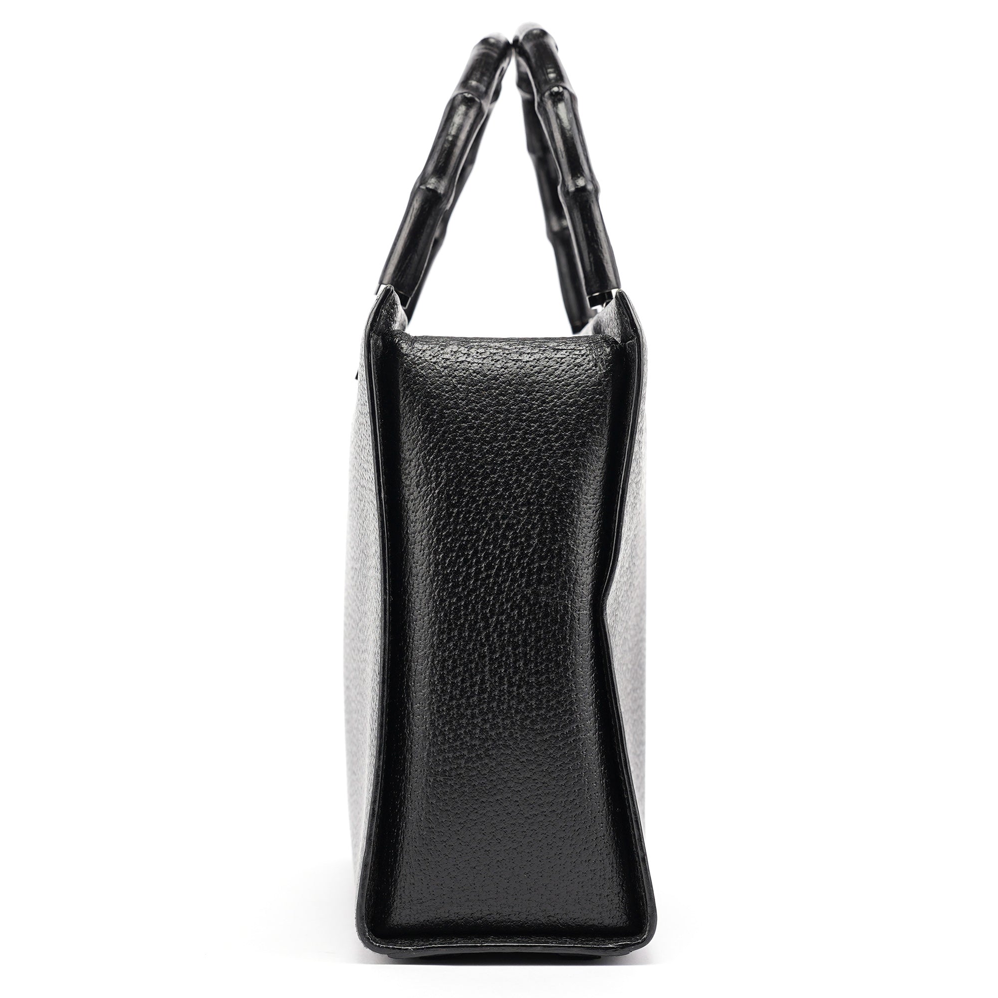 Gucci 002 1035 Black Leather Bamboo 2-Way Tote Bag