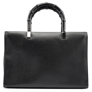 Gucci 002 1035 Black Leather Bamboo 2-Way Tote Bag