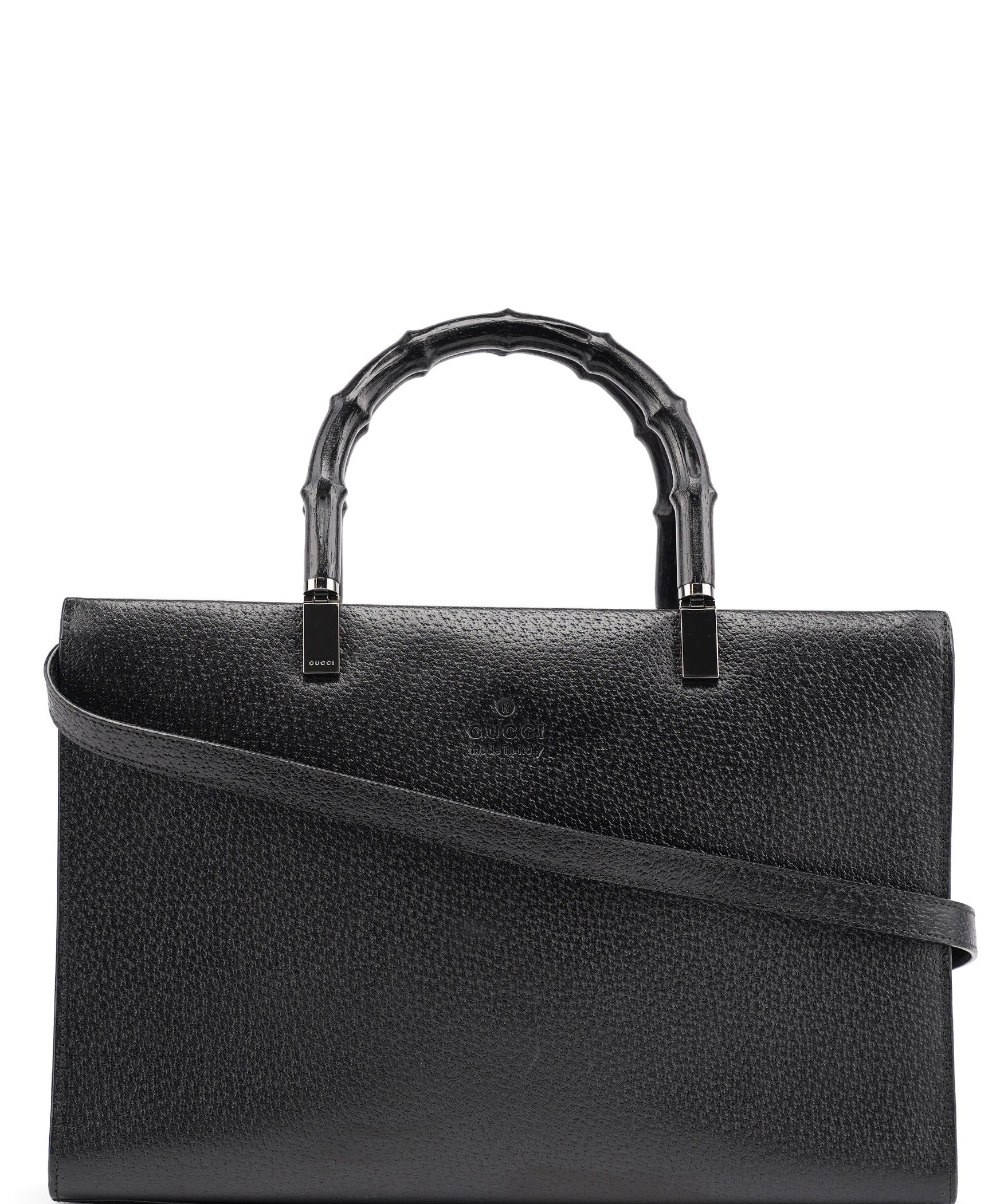 Gucci 002 1035 Black Leather Bamboo 2-Way Tote Bag
