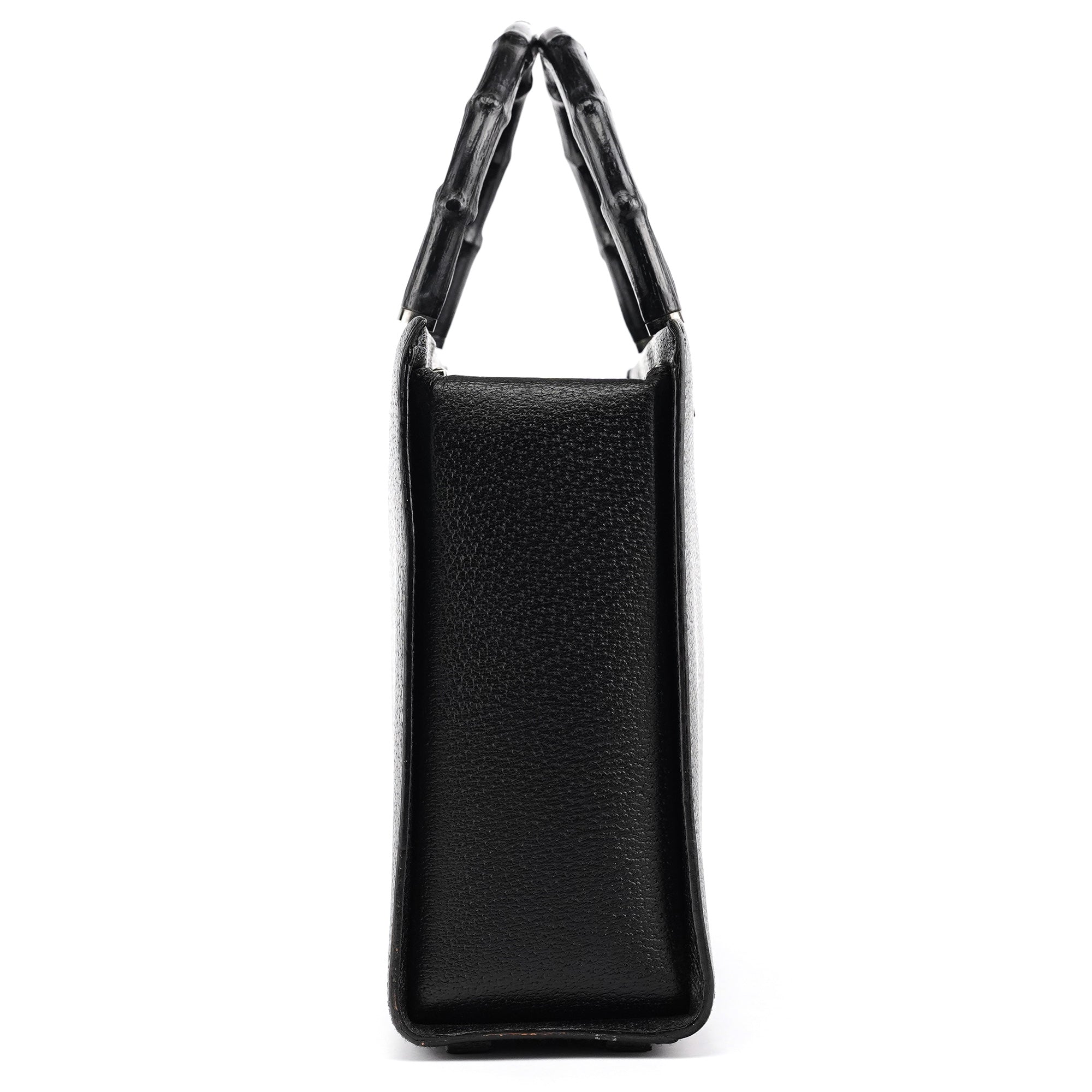 Gucci 002 1035 Black Leather Bamboo Tote Bag