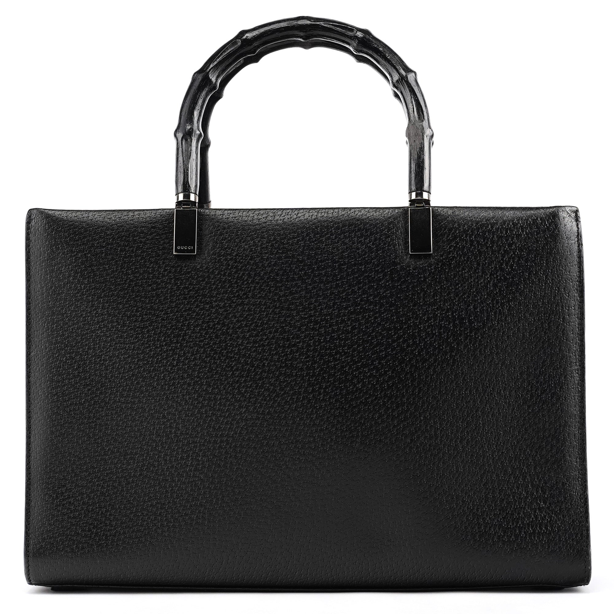 Gucci 002 1035 Black Leather Bamboo Tote Bag
