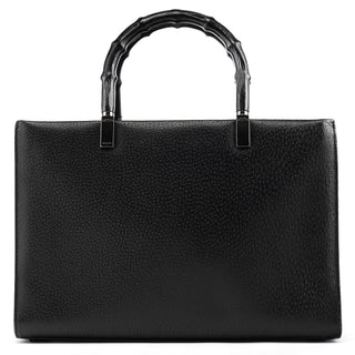 Gucci 002 1035 Black Leather Bamboo Tote Bag