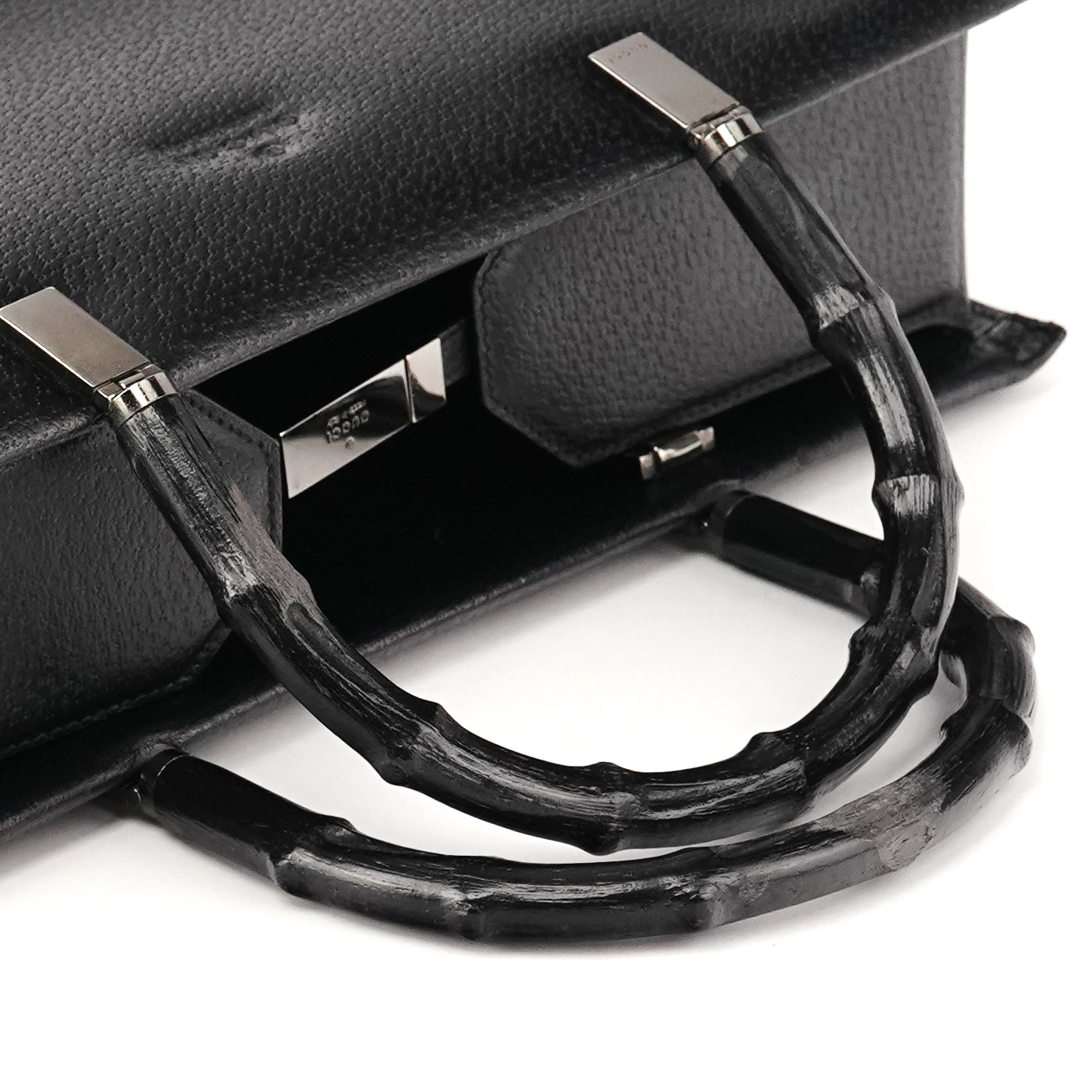 Gucci 002 1035 Black Leather Bamboo Tote Bag