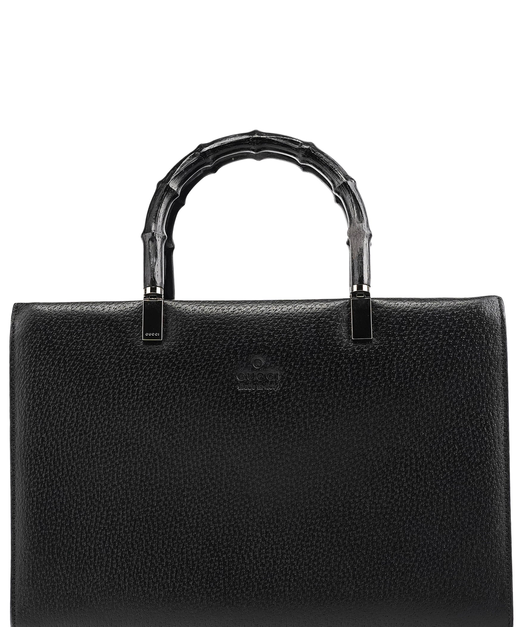 Gucci 002 1035 Black Leather Bamboo Tote Bag