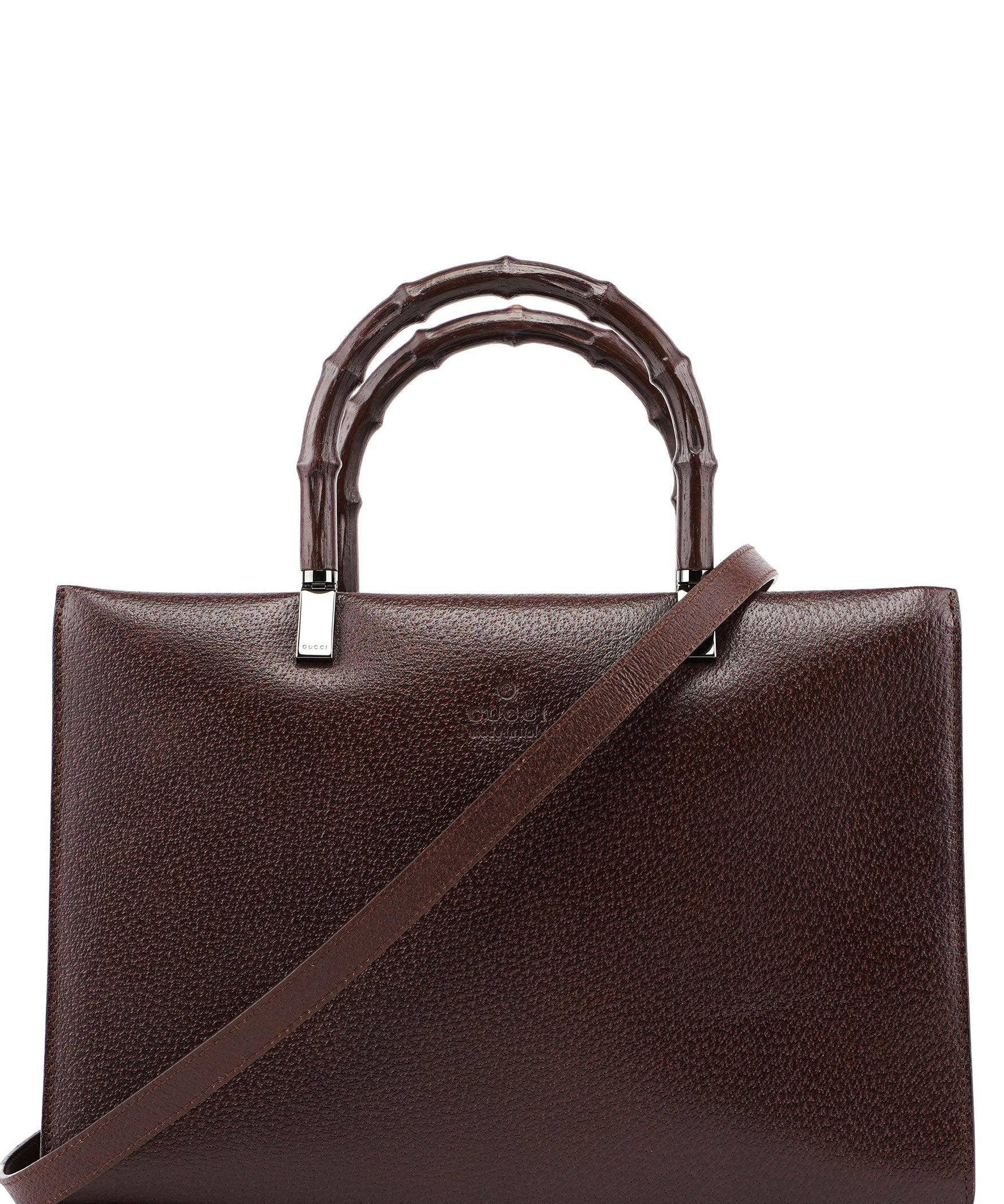 Gucci 002 1035 Brown Leather Bamboo 2-Way Tote