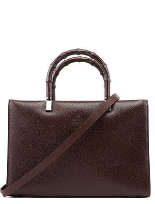 Gucci 002 1035 Brown Leather Bamboo 2-Way Tote