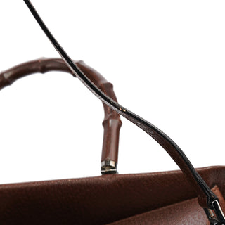 Gucci 002 1035 Brown Leather Bamboo 2-Way Tote Bag