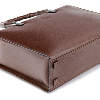 Gucci 002 1035 Brown Leather Bamboo 2-Way Tote Bag