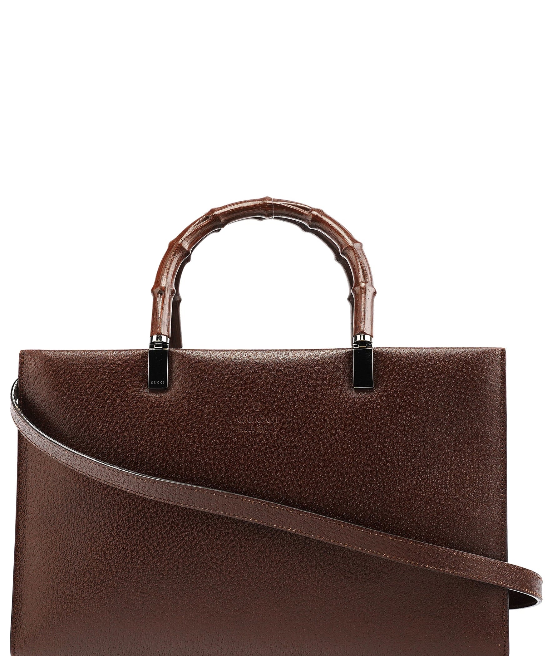 Gucci 002 1035 Brown Leather Bamboo 2-Way Tote Bag