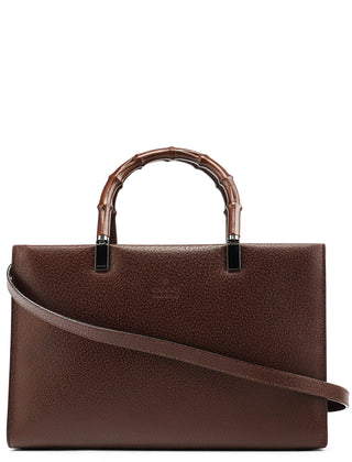 Gucci 002 1035 Brown Leather Bamboo 2-Way Tote Bag