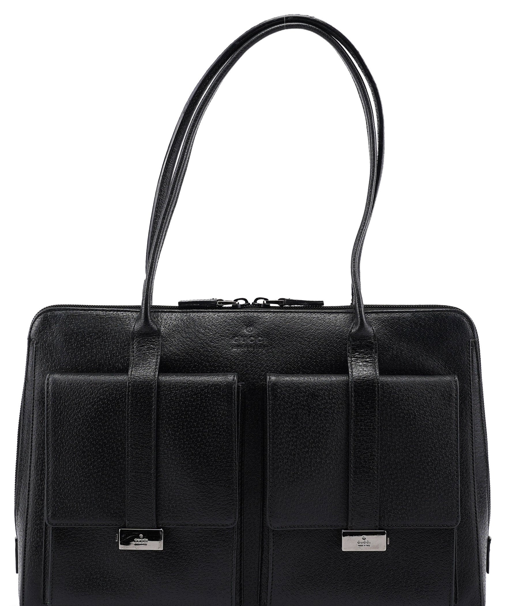 Gucci 002 1045 Black Leather Dual Pocket Tote