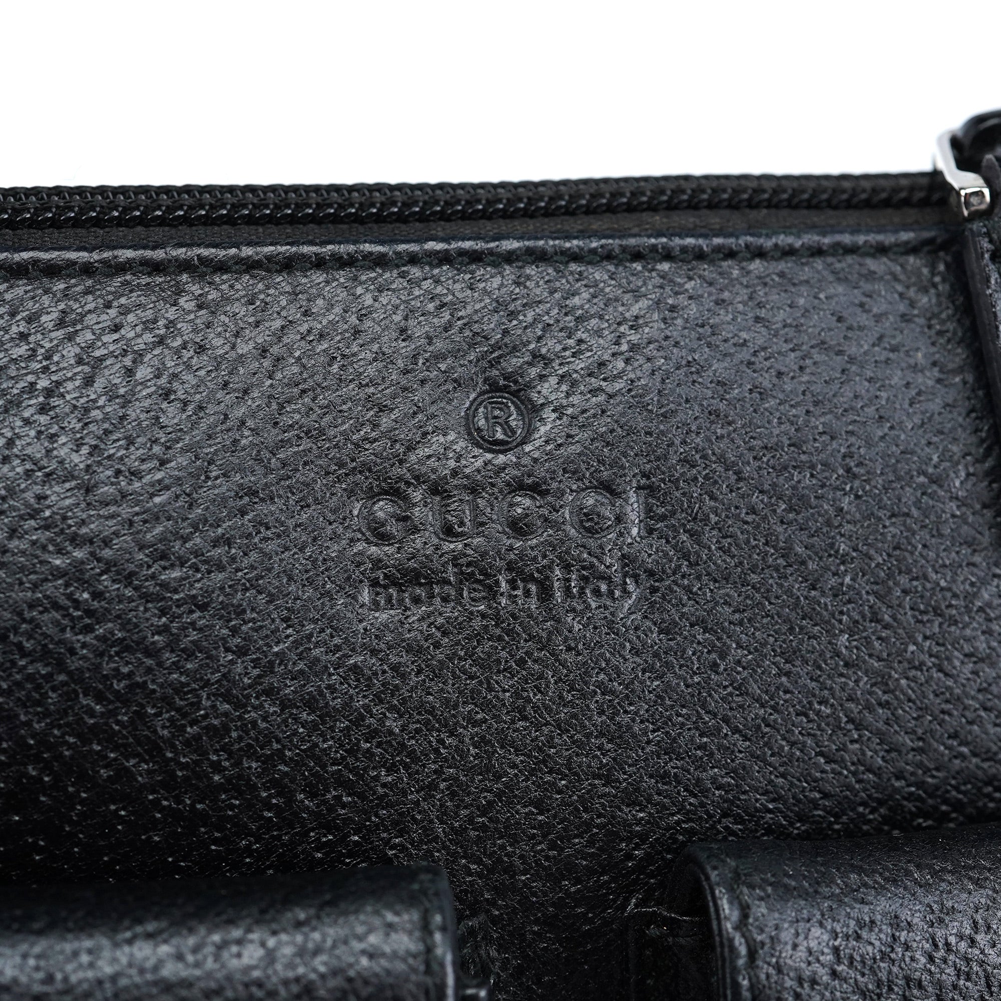 Gucci 002 1045 Black Leather Dual Pocket Tote