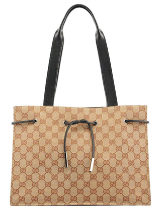 Gucci 002 1053 Beige GG Leather Drawstring Tote Bag