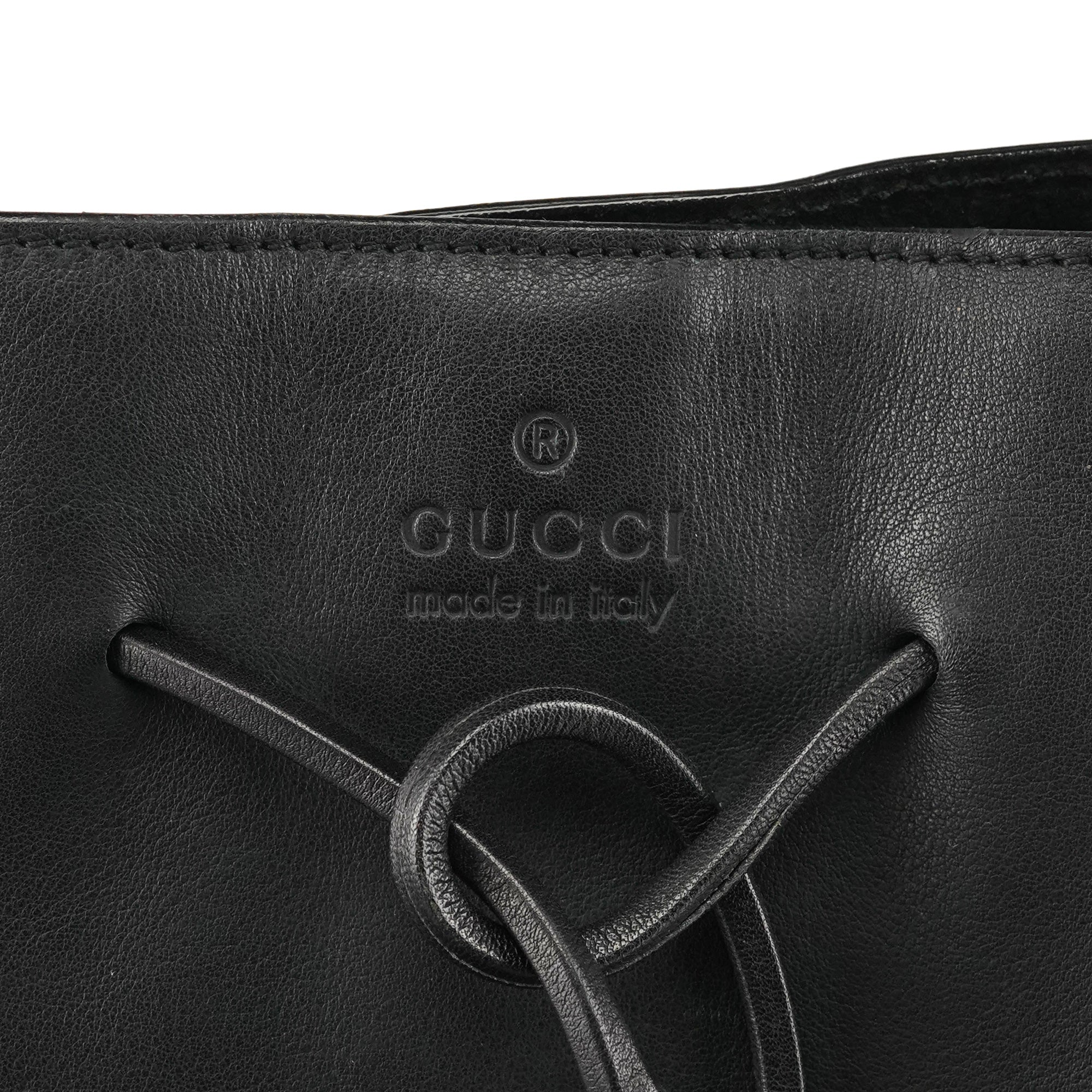 Gucci 002 1053 Black Leather Drawstring Tote Bag