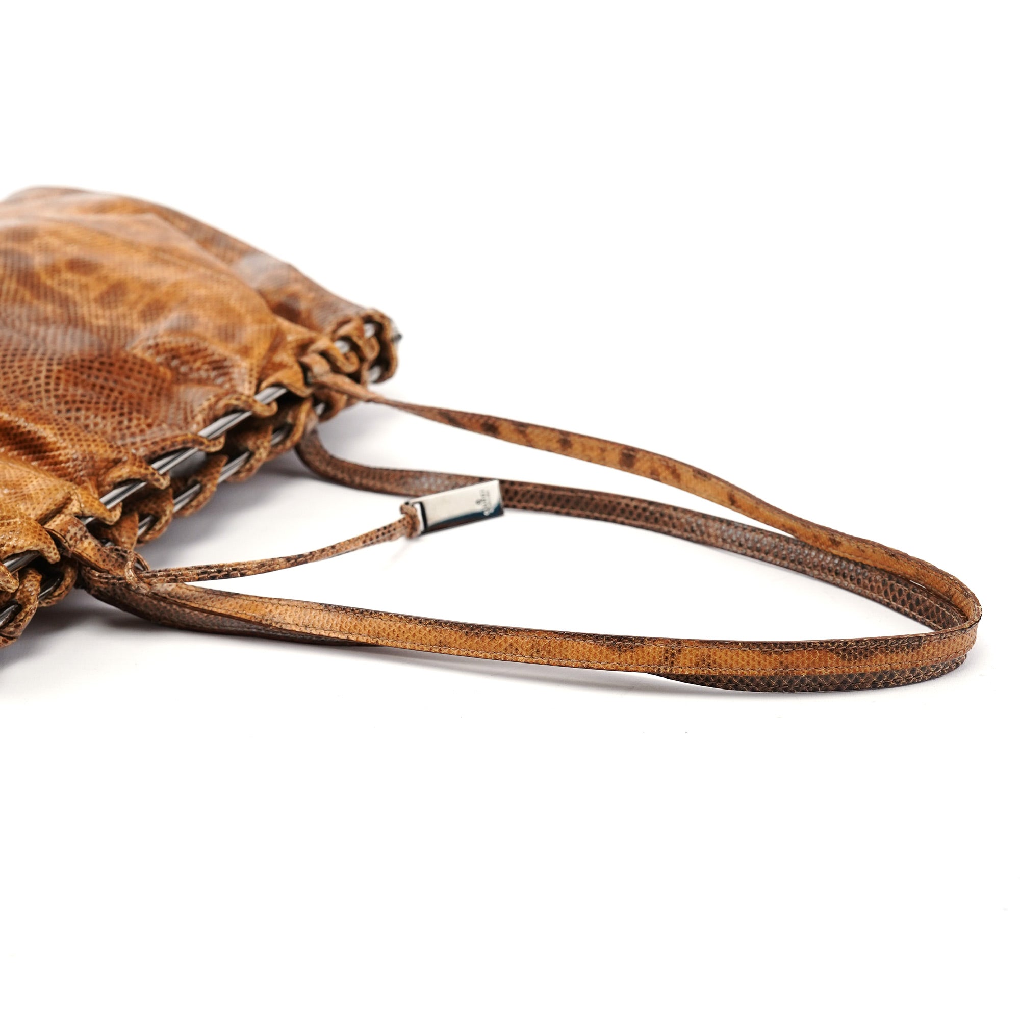 Gucci 002 1054 Beige Lizard Embossed Clutch Tote Bag