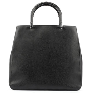 Gucci 002 1059 Black Leather Bamboo Tote Bag